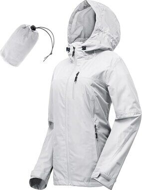33,000ft Light Gray Packable Waterproof Rain Jacket, Large